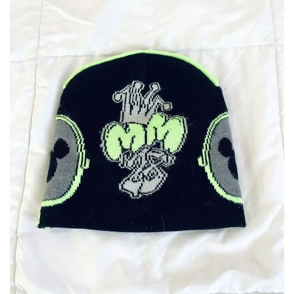 Disney Parks Black Neon Green‎ Mickey Beanie Hat